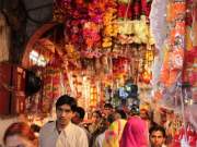 colourful bazaar with hangy things